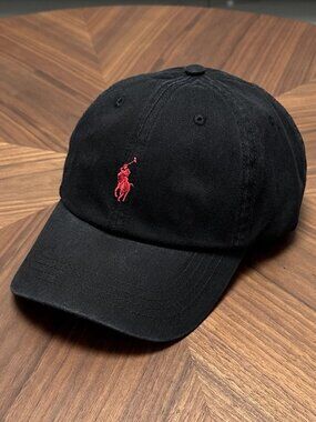 Polo by Ralph Lauren Black Cap with Red Pony Embroidery